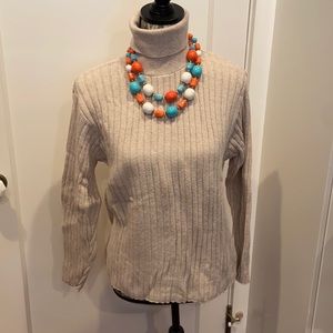 Natural ribbed turtleneck sweater